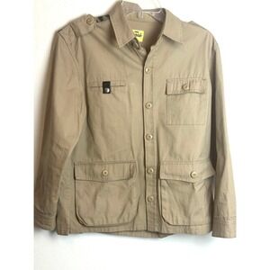 Jiberish Mens Khaki Tan Cotton Canvas Field Jacket Utility Coat Patterned Yoke M